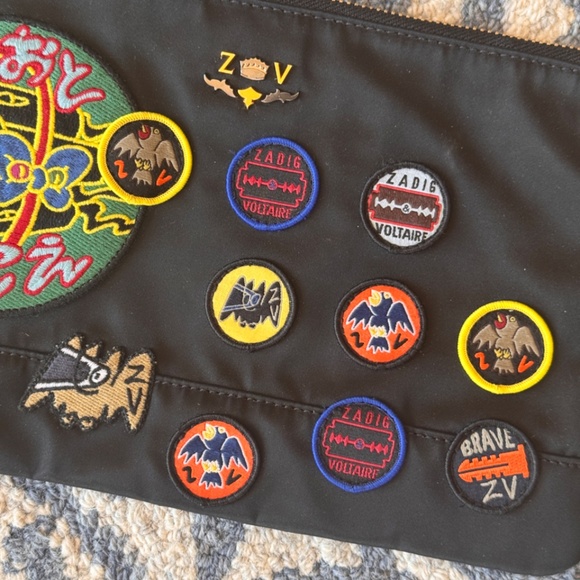 Zadig & Voltaire Black Cloth Clutch Bag with Multi patches & Top Zip Closure - Picture 3 of 8